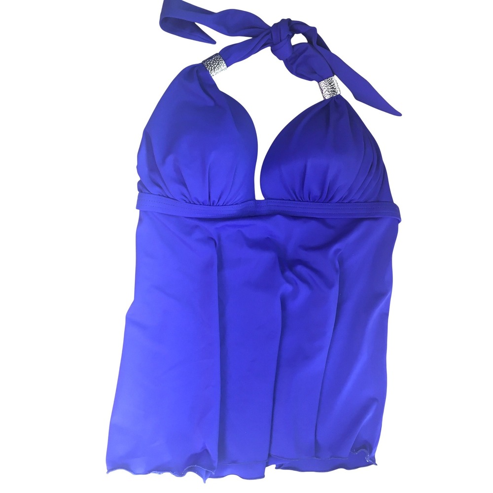 Venus Goddess Halter Neck Tankini Swim‎ Top 8 Cobalt Blue Silver Hardware